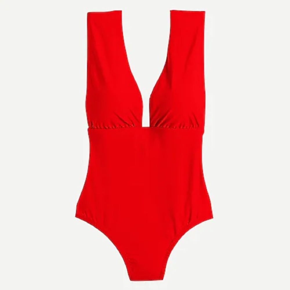 Long-torso plunge V-neck one-piece swimsuit